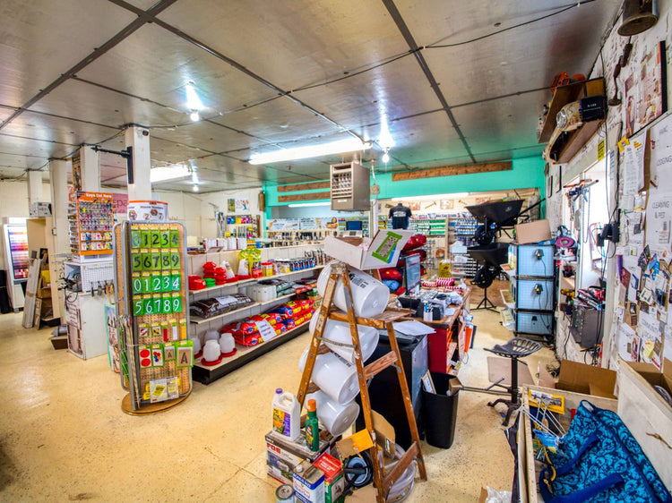 Tools and supplies on display inside of Luther Hardware & Lumber.
